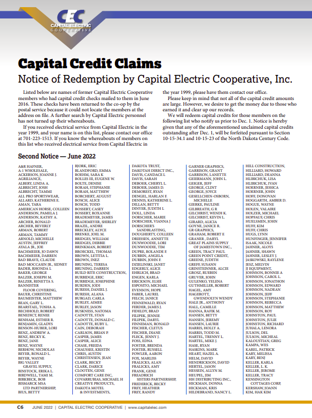 Capital Credits June 2022